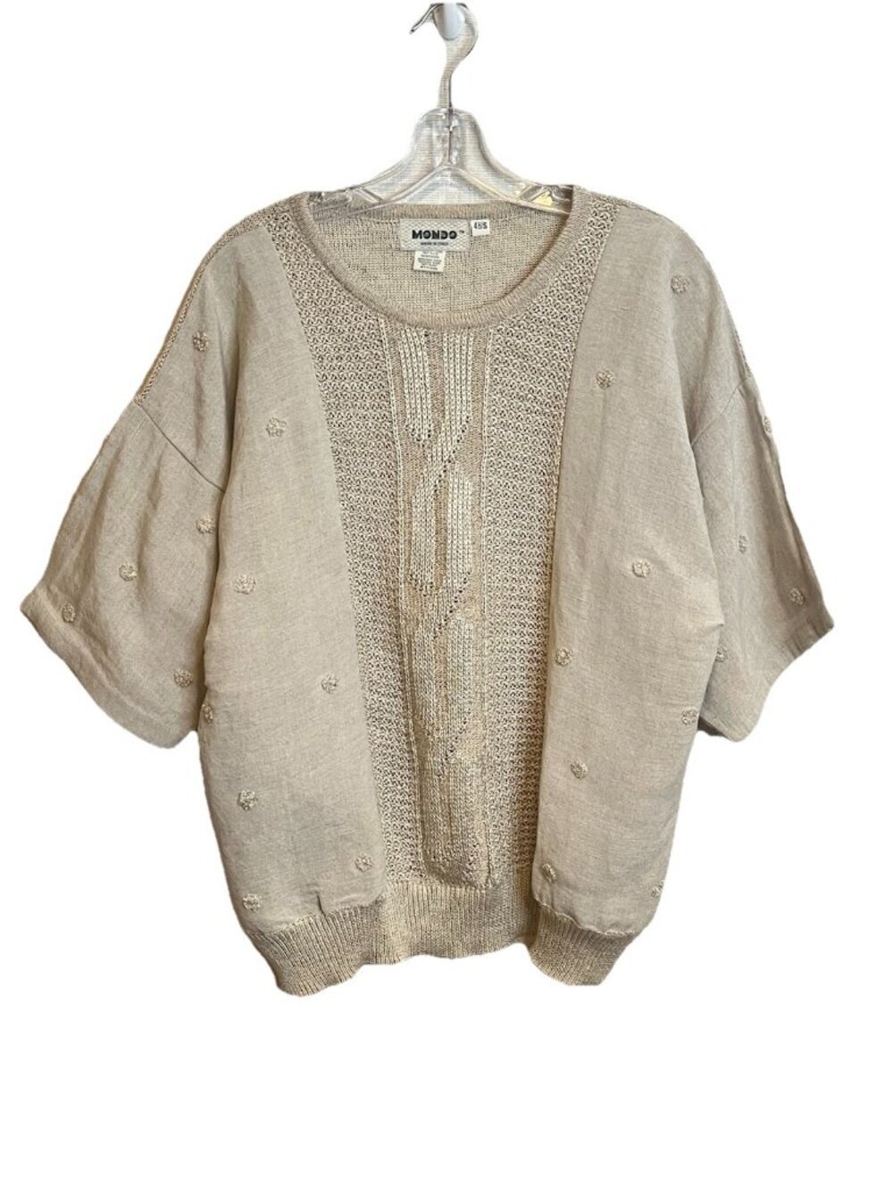 Vtg Mondo Italy Linen Blend Knit Top Beige Textured Lagonlook Coastal Grandma L